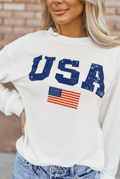 Usa Flag Corded Graphic Sweatshirt | White