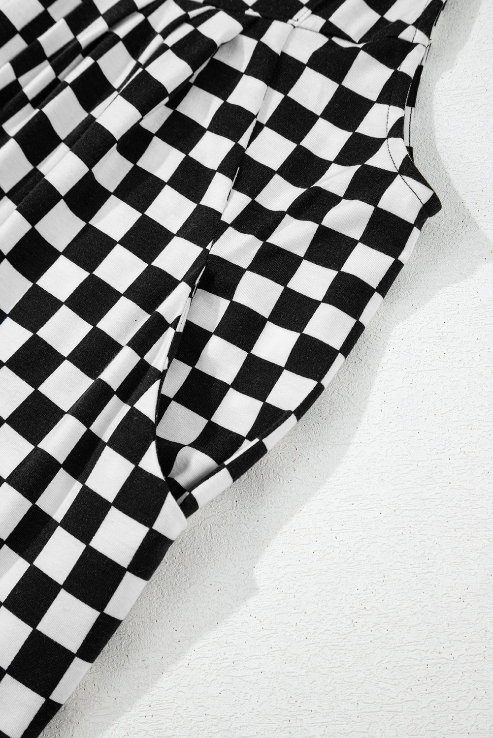 Checkered Print Pocketed Wide Leg Jumpsuit | Black