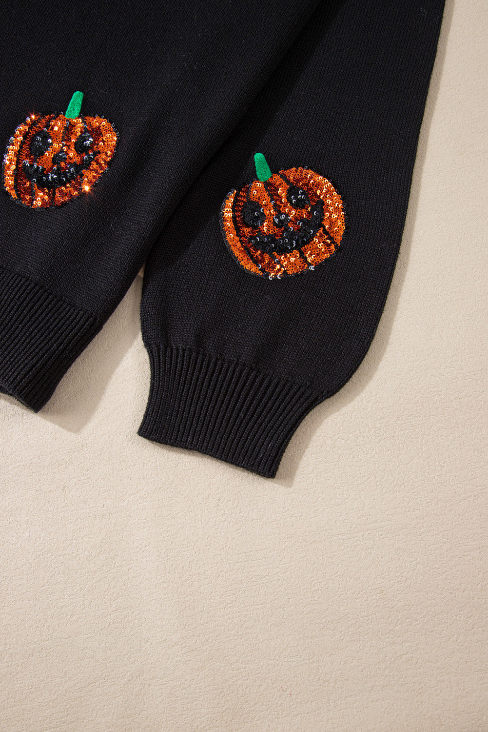 Plus Size Halloween Sequined Pumpkin Pattern Sweater | Black