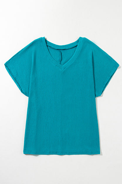 Textured V Neck Bubble Hem Plus Top | Blue Sapphire