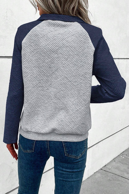 Textured Contrast Splicing Raglan Sleeve Top | Gray