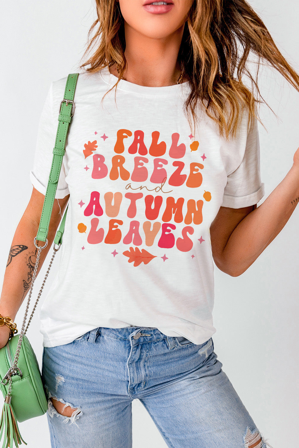 Fall Breeze And Autumn Leaves Graphic Tee | White