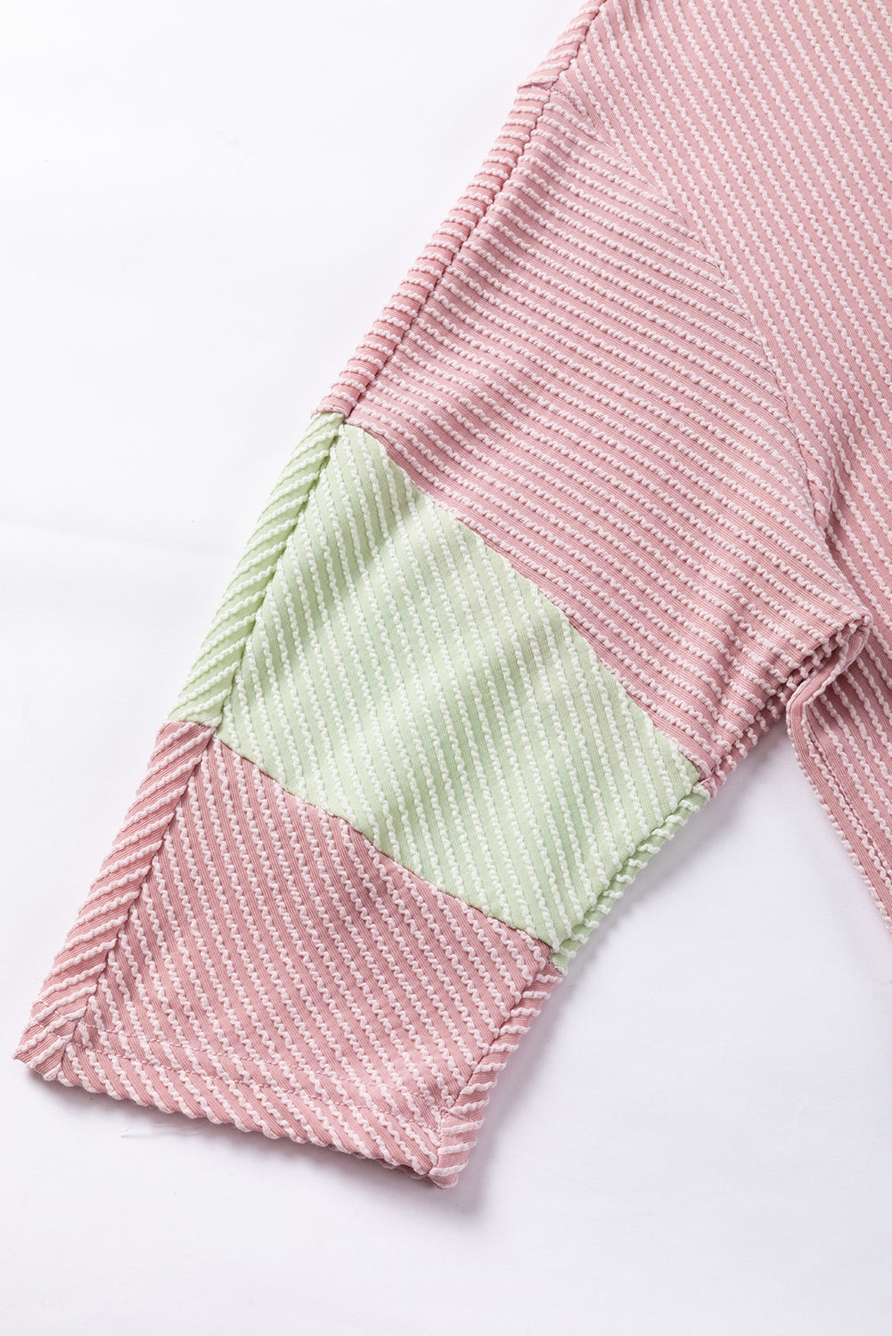 Colour Block Ribbed Knit Quarter Sleeve Top | Light Pink