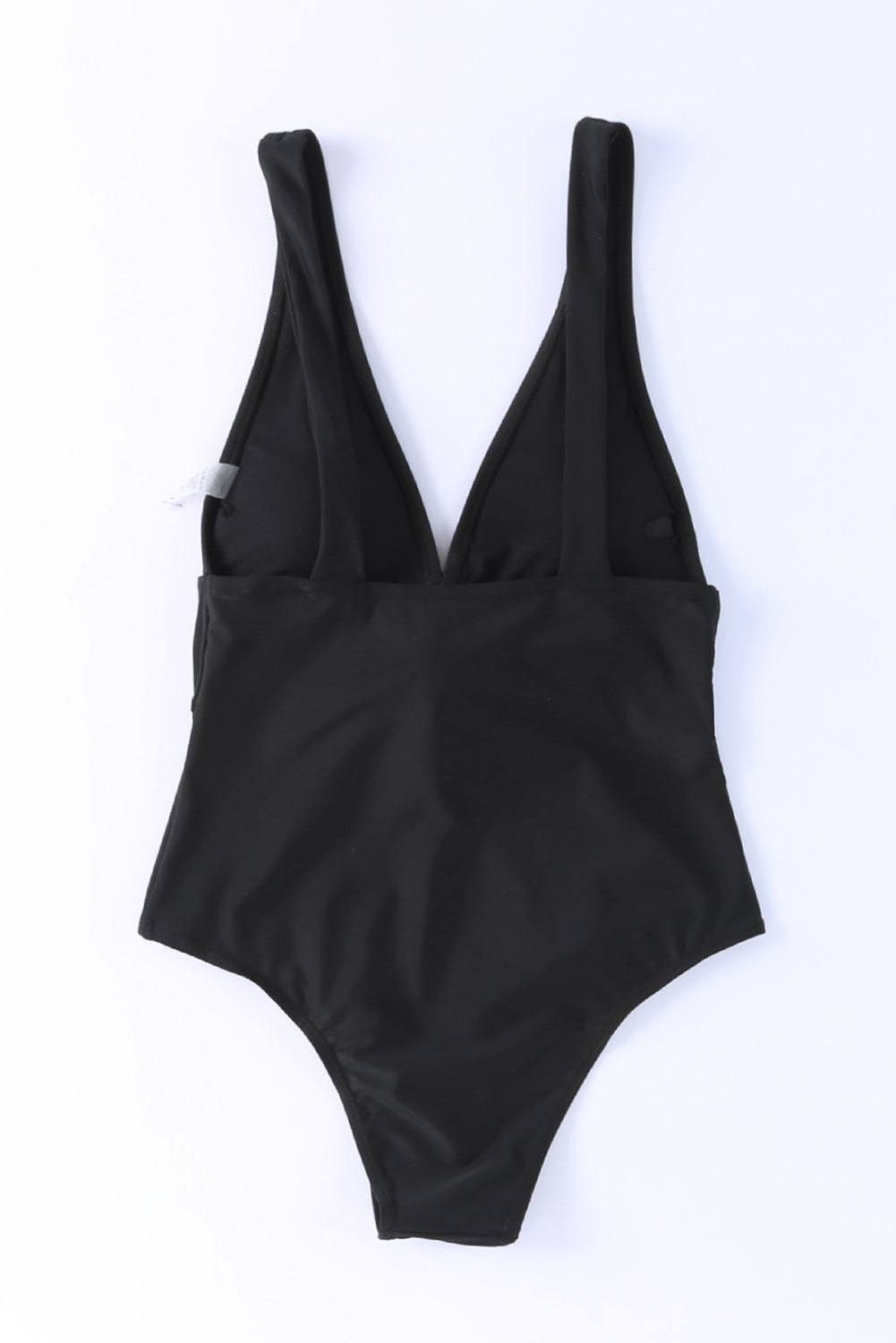 Deep V Neck Tie Waist One-Piece Swimsuit | Black