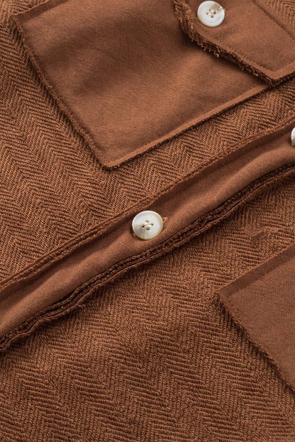 Contrast Flap Pockets Relaxed Shacket | Brown