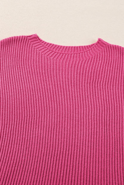 Short Sleeve Side Slit Oversized Sweater | Rose Red