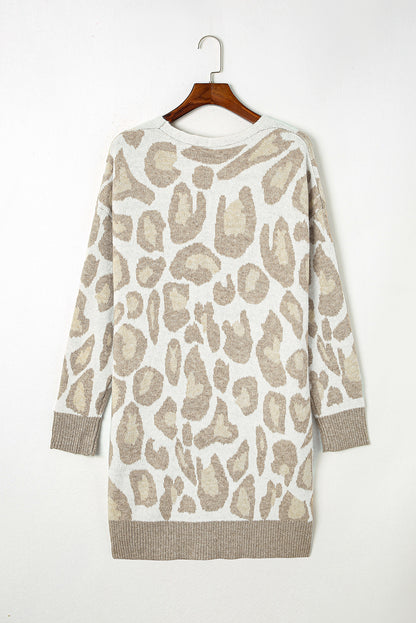 Plus Size Leopard Pattern Cardigan | Beige