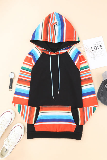 Colourful Striped Patchwork Kangaroo Pocket Hoodie | Multicolour