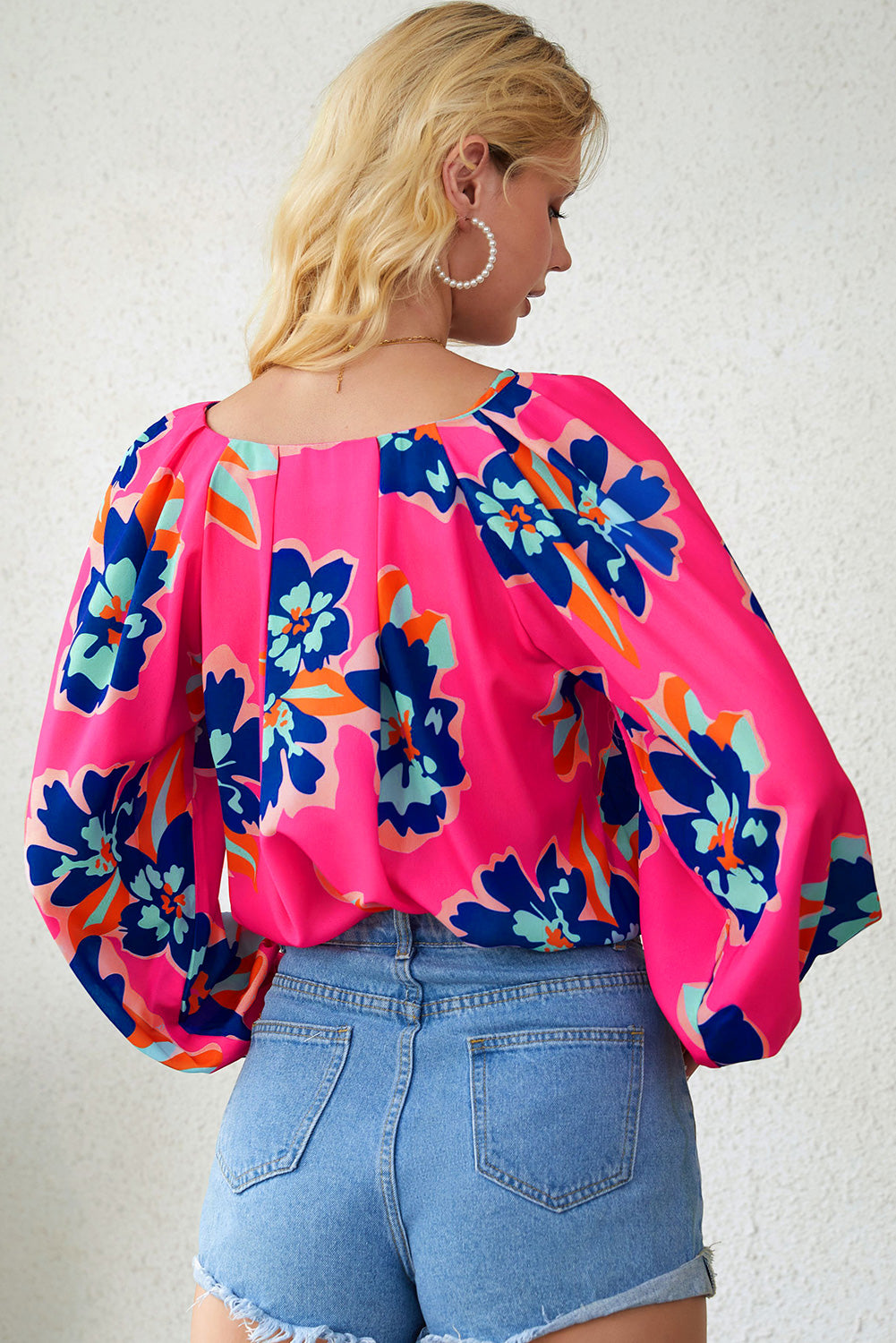 Flower Print Puff Sleeve Blouse | Rose