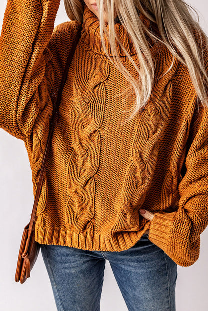 Cuddle Weather Cable Knit Handmade Turtleneck Sweater | Yellow