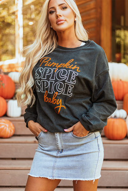 Halloween Pumpkin Spice Baby Graphic Textured Sweatshirt | Dark Grey