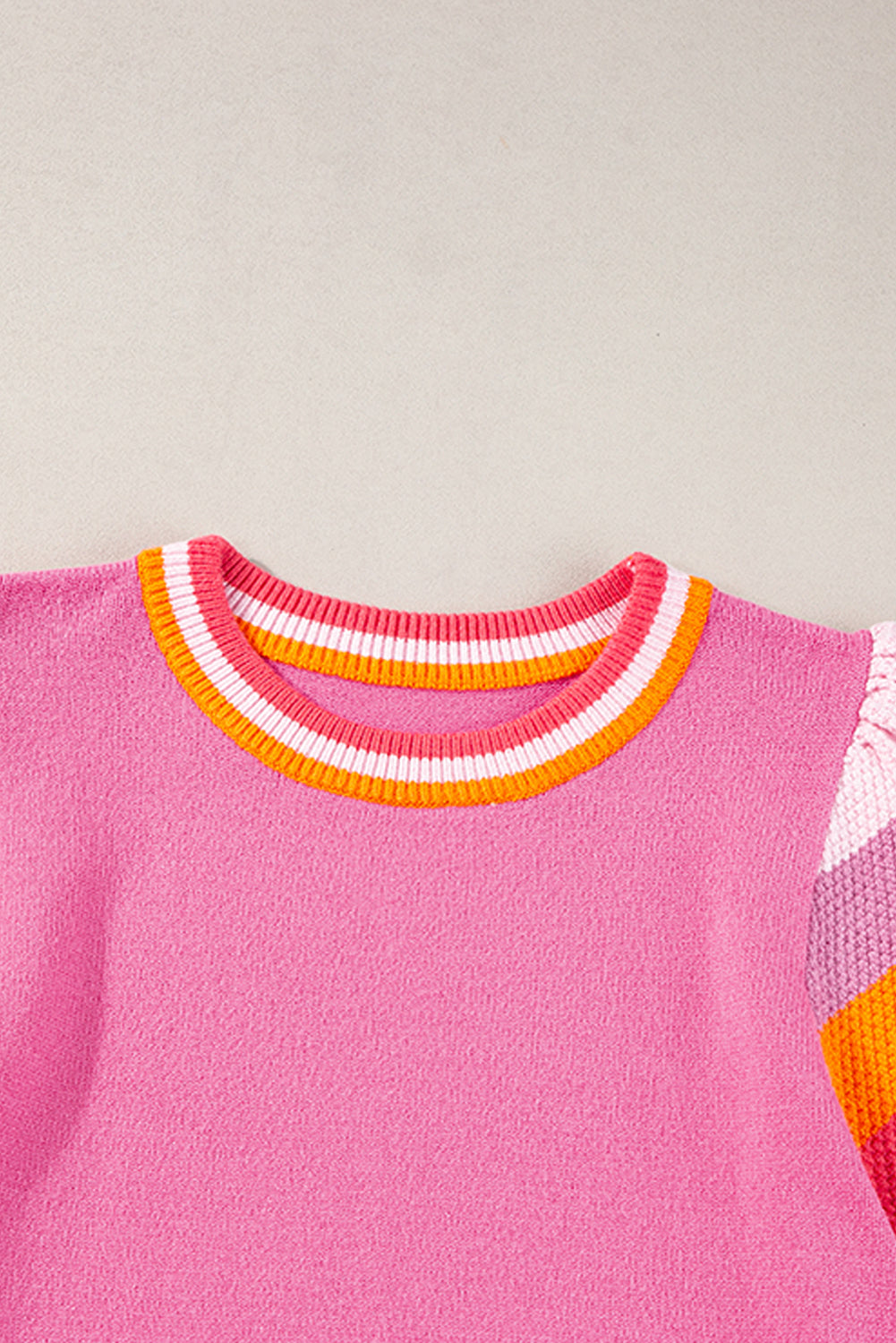 Contrast Flutter Sleeves Knitted Sweater T Shirt | Bright Pink