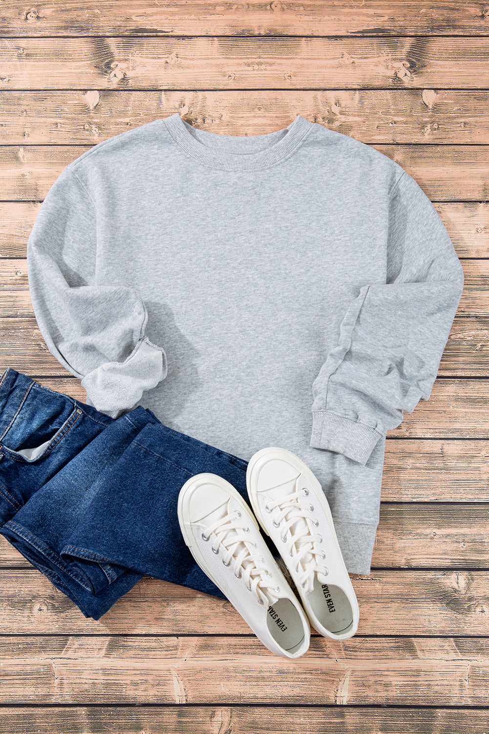 Plain Drop Shoulder Crewneck Pullover Sweatshirt | Light Grey