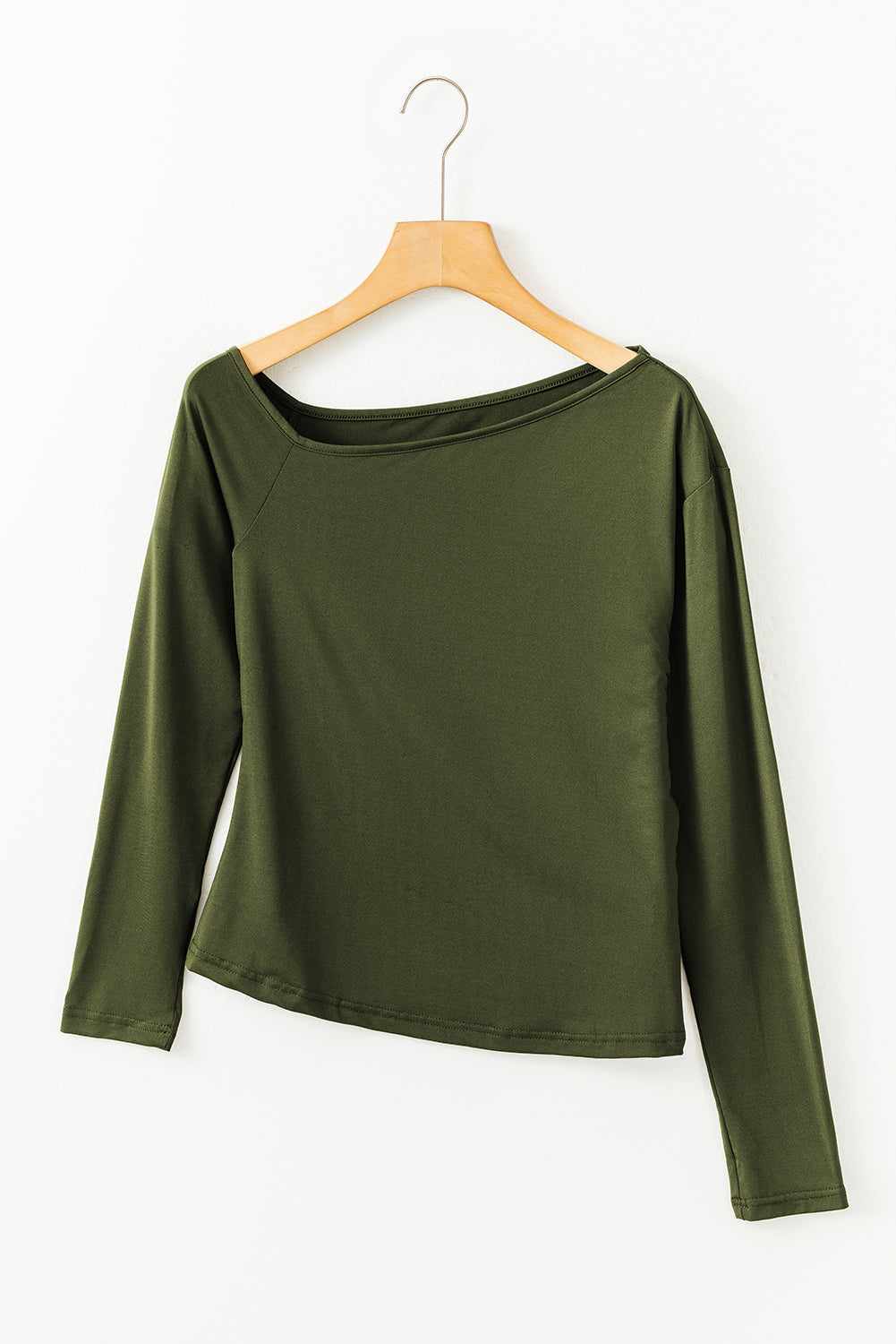 Asymmetrical Neckline Long Sleeve Knit Top | Green