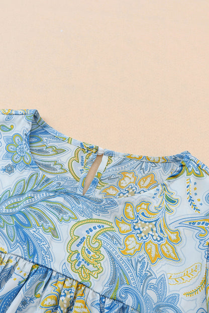 Paisley Print Wide Sleeves Loose Blouse | Sky Blue