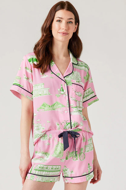 Holiday Resort Short 2Pcs Pajama Set | Pink