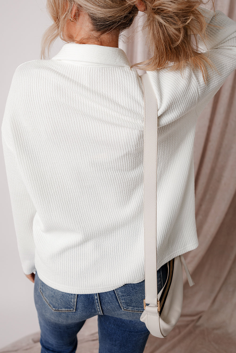 Solid Colour Corduroy Buttoned Long Sleeve Jacket | White