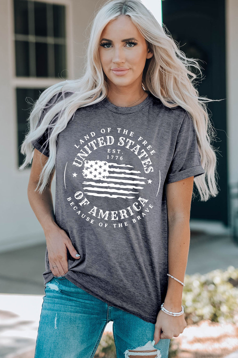 United States Of America Flag Graphic Print T Shirt | Gray