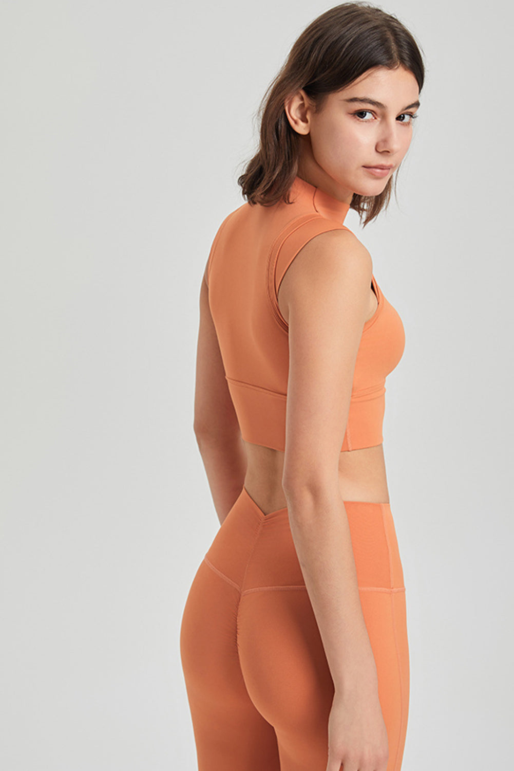 Mock Neck Cropped Sports Tank Top | Grapefruit Orange