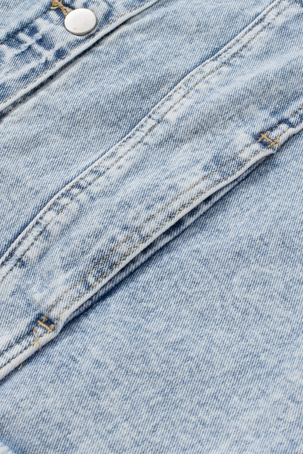 Lapel Distressed Raw Hem Buttons Denim Jacket | Sky Blue