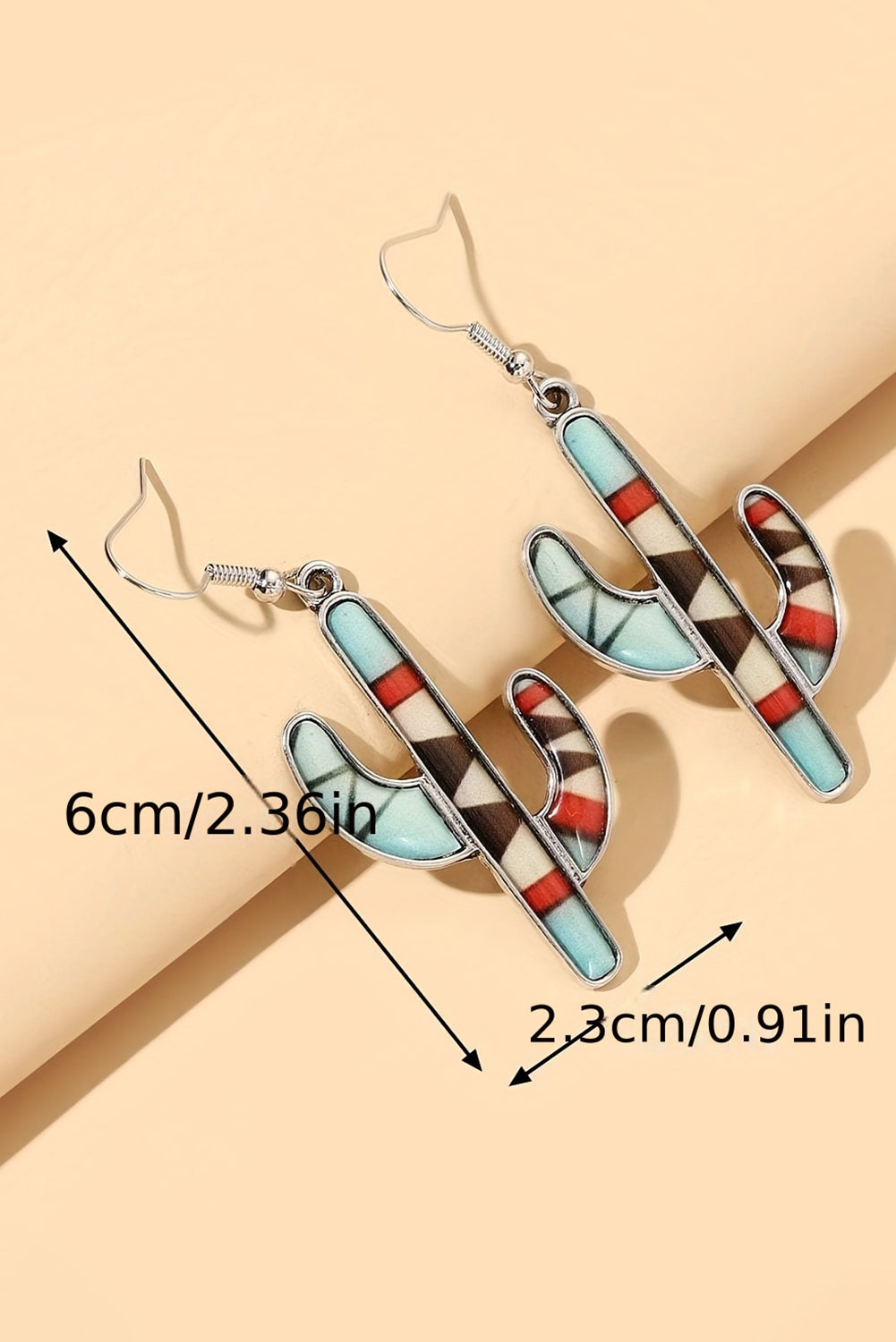 Western Cactus Alloy Dangle Earrings | Light Blue