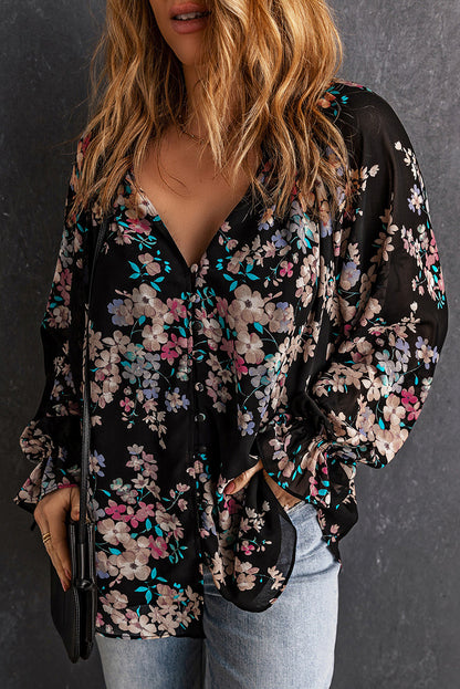 Wildflower Print Chiffon Blouse | Black