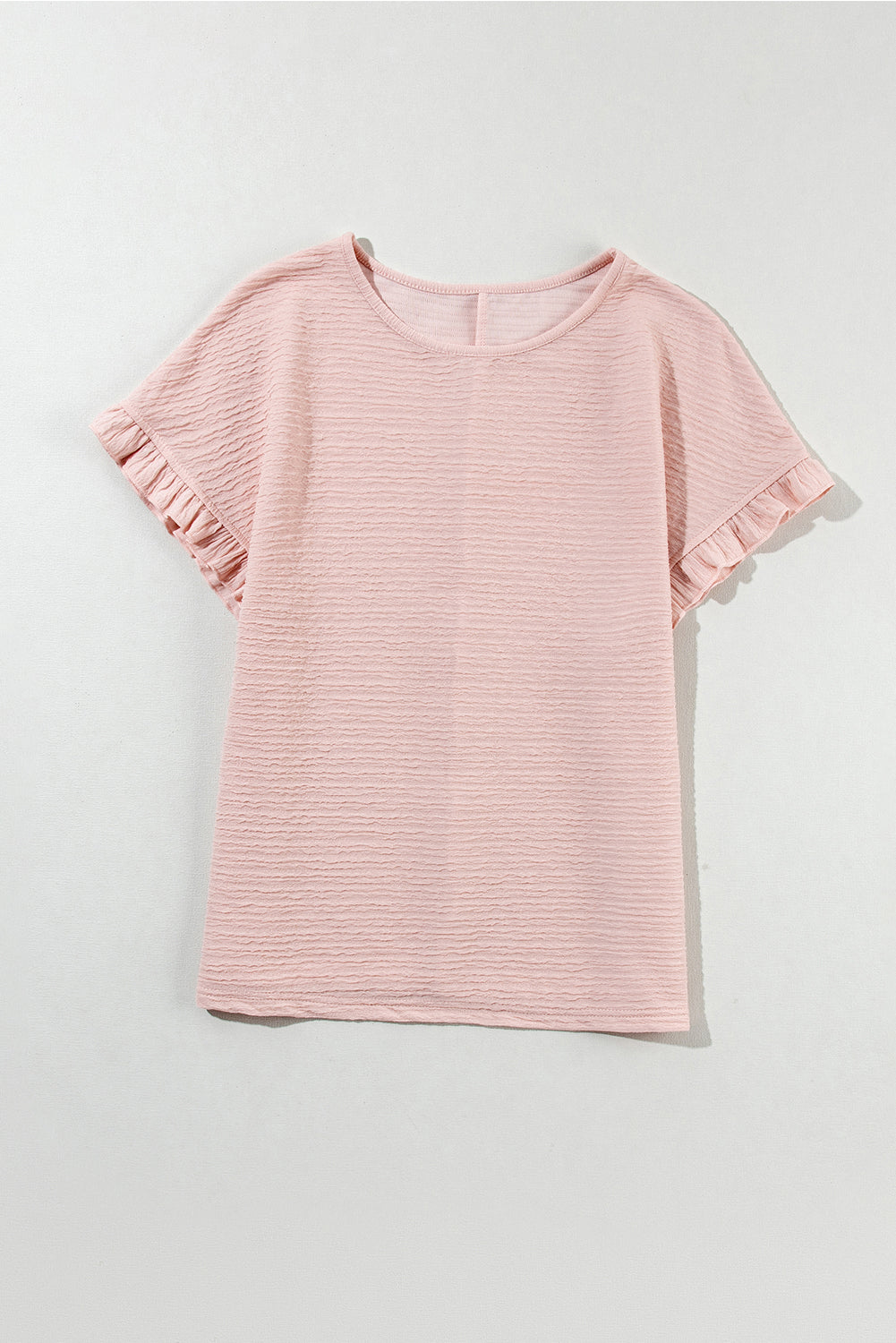 Solid Textured Ruffled Short Sleeve Blouse | Light Pink