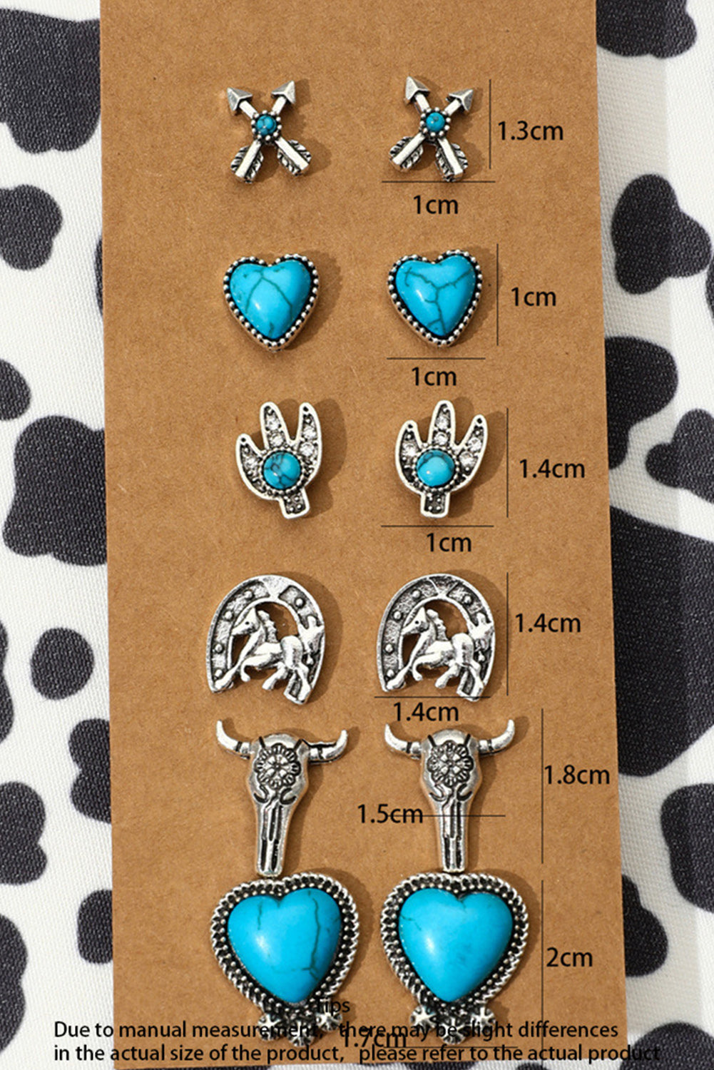 6 Pairs Western Turquoise Alloy Stud Earrings | Silvery