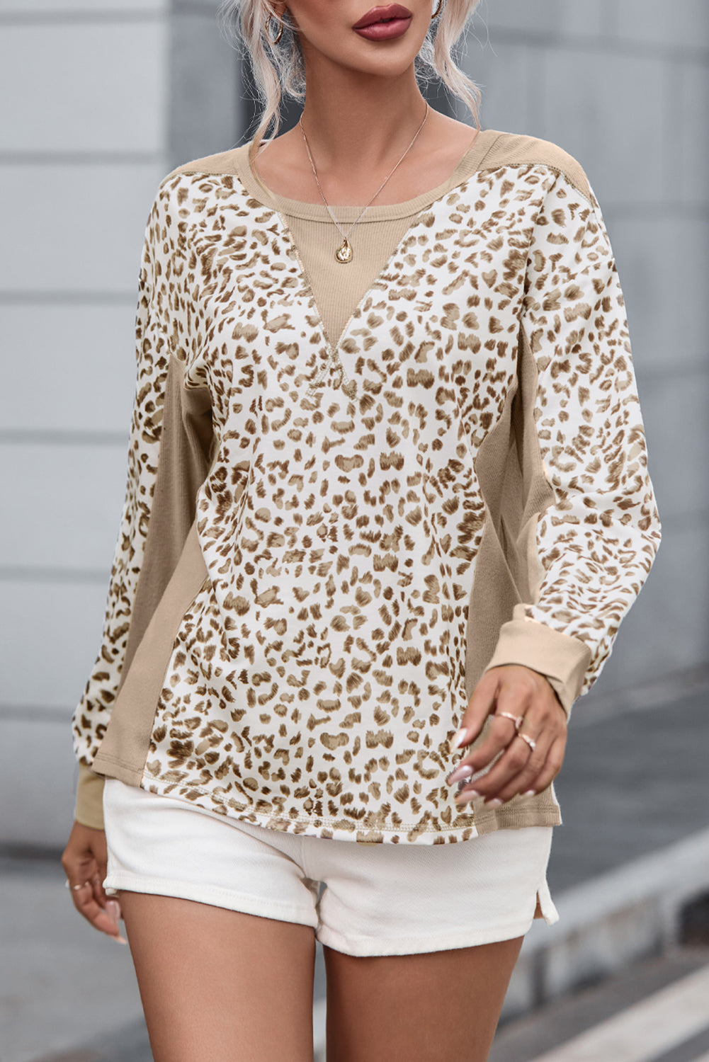 Print Crew Neck Long Sleeve Top | Leopard