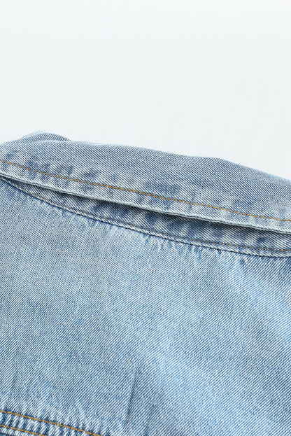 Pocket Raw Hem Buttoned Denim Jacket | Sky Blue