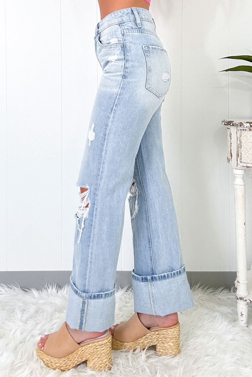 Light Wash Distressed Flare Jeans | Beau Blue