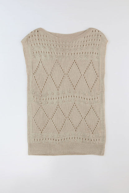 Pointelle Knit Short Dolman Sleeve Sweater Top | Khaki