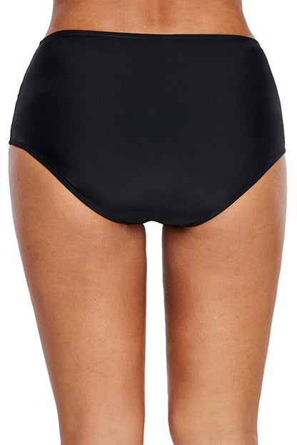 Strappy Lace Panel Aside Swim Bottom | Black