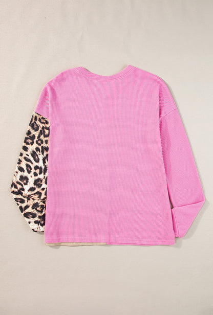 Leopard Colourblock Waffle Knit Top | Bonbon