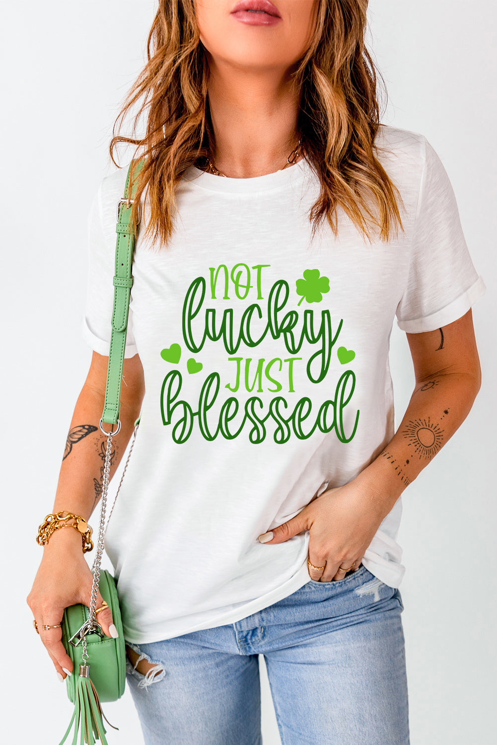 St Patricks Not Luck Just Blessed Graphic T-Shirt | White