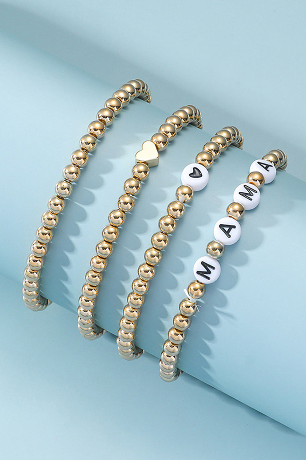 Mama Heart Bead 4Pcs Bracelets Set | Gold