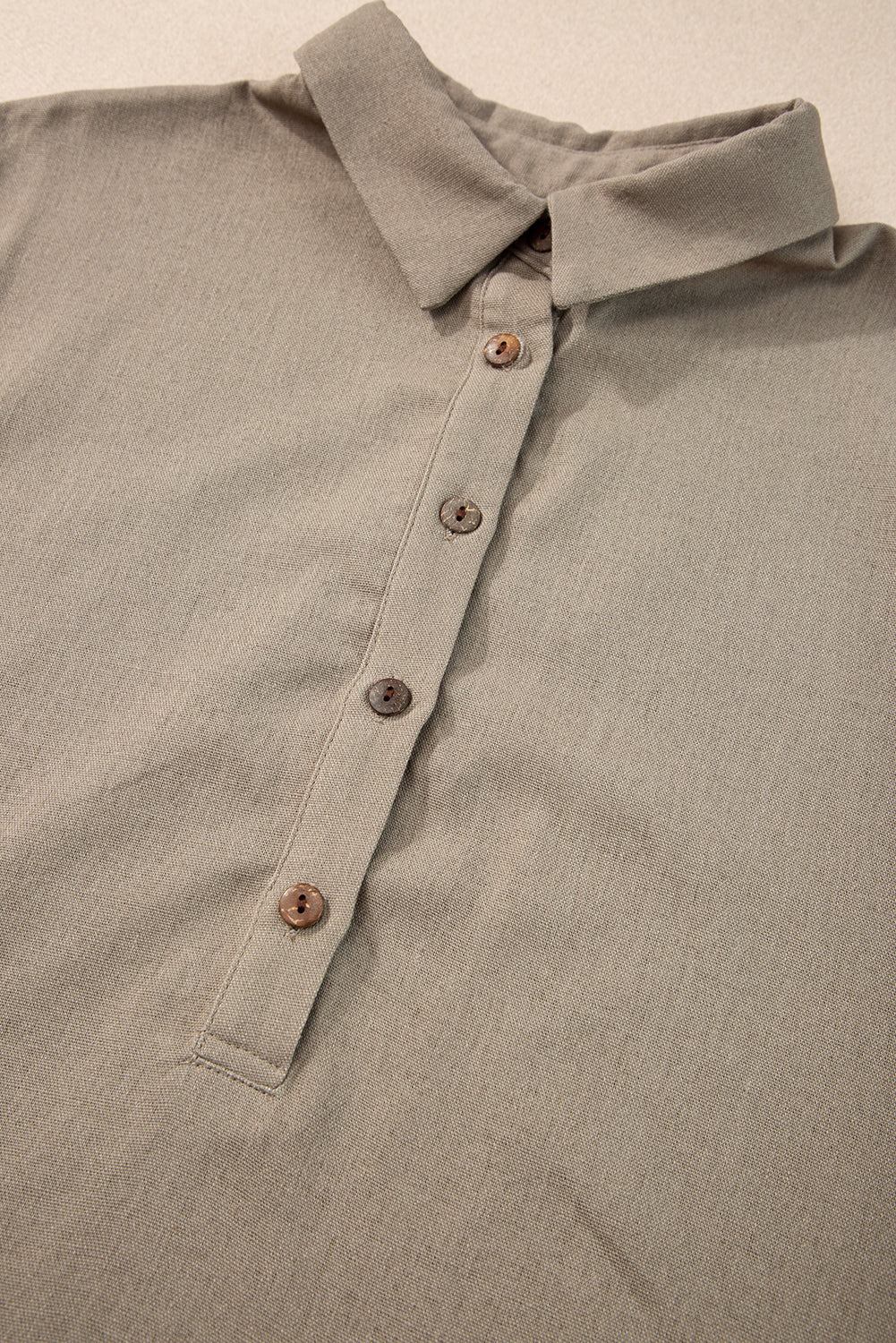 Collared Half Buttons Folded Short Sleeve Oversize Top | Simply Taupe