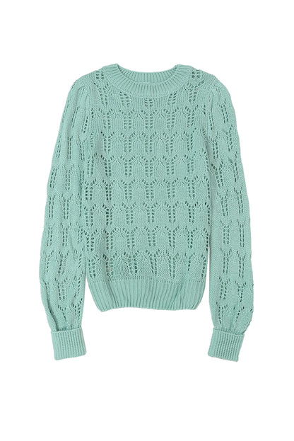 Sheer Knitted Pointelle Sweater | Green