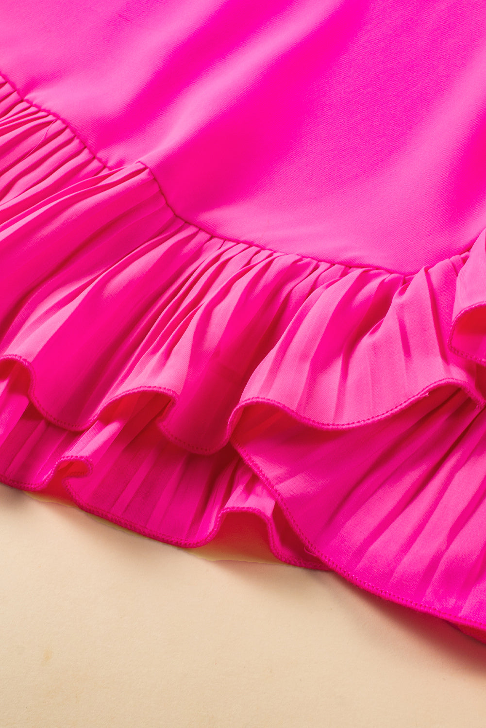 Solid Ruffled Edge Keyhole Back Mini Dress | Bright Pink