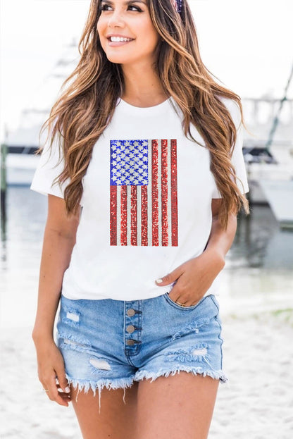 Shimmery Flag Graphic Tee | White