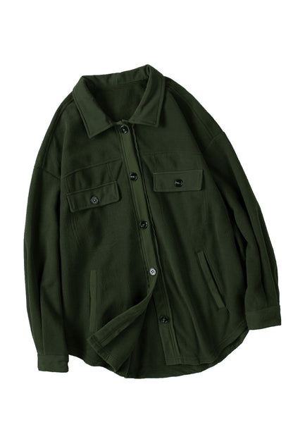 Turn Down Collar Buttoned Shirt Jacket | Green