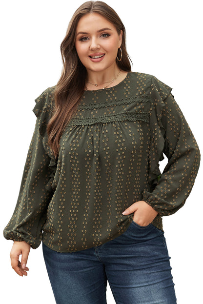 Plus Lace Swiss Dot Ruffle Long Sleeve Top | Mist Green