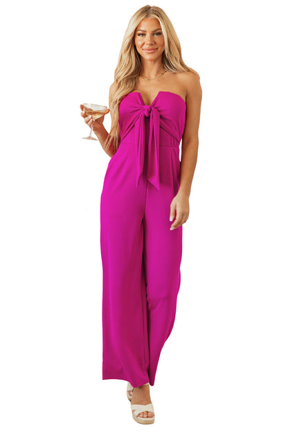 Bowknot Strapless Wide Leg Jumpsuit | Bright Pink