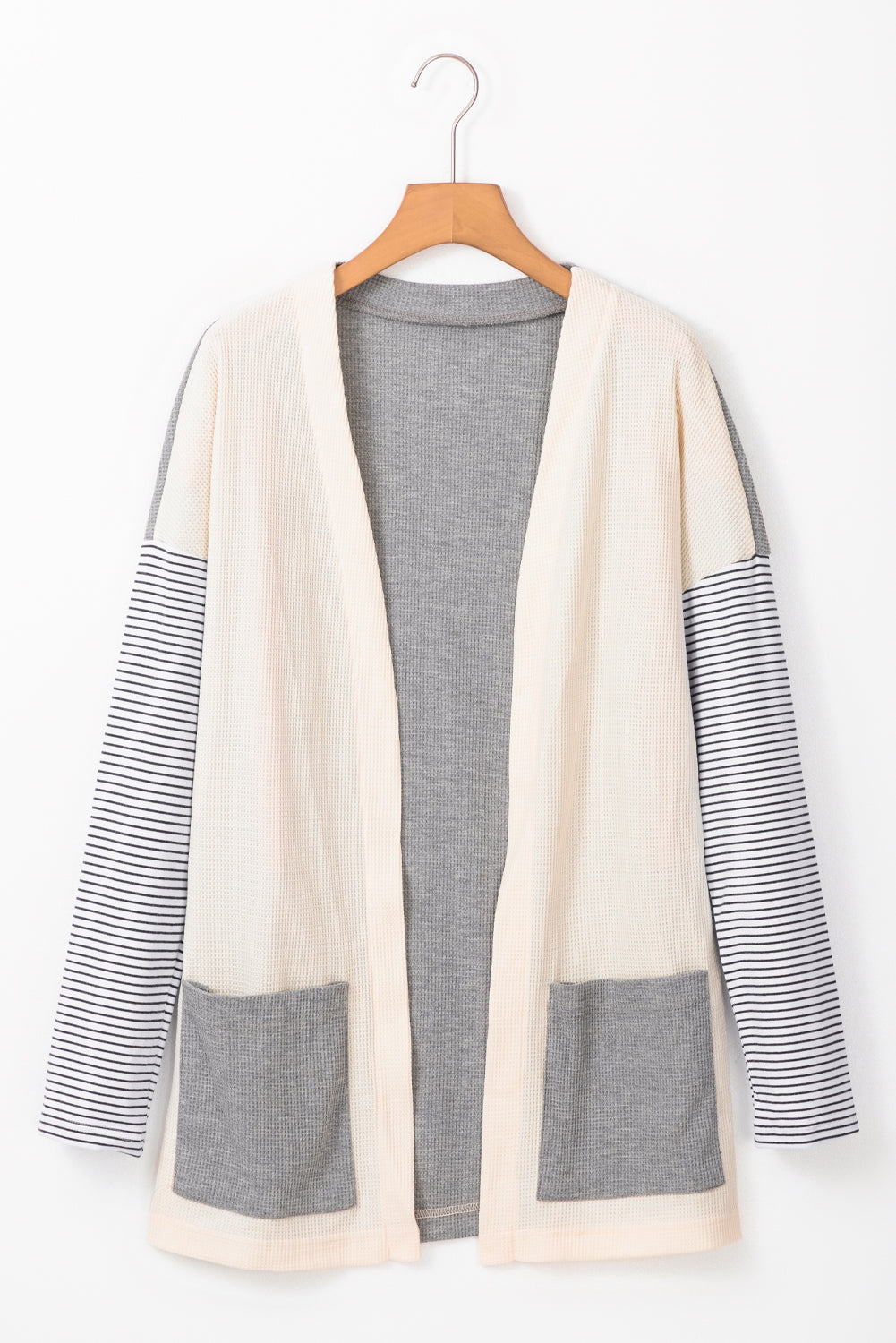 Colourblock Patchwork Open Front Cardigan With Pocket | Black Stripe