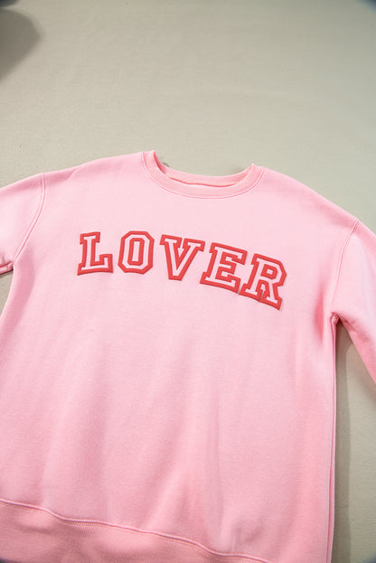 Lover Puff Print Drop Shoulder Pullover Sweatshirt | Pink