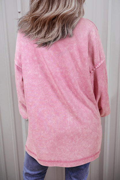 Mineral Wash Drop Shoulder Pullover Sweatshirt | Strawberry Pink