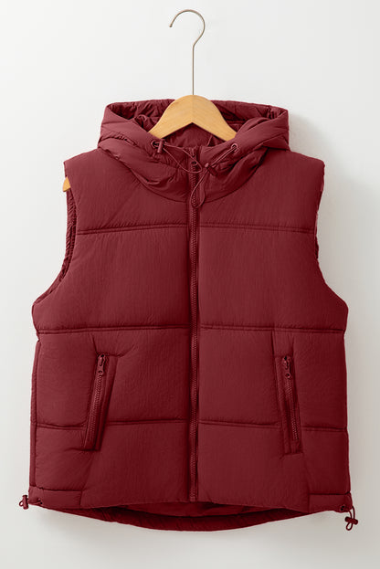 Zip-Up Side Pockets Hooded Puffer Vest | Clay