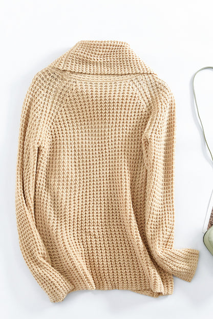 Buttoned Wrap Turtleneck Sweater | Beige