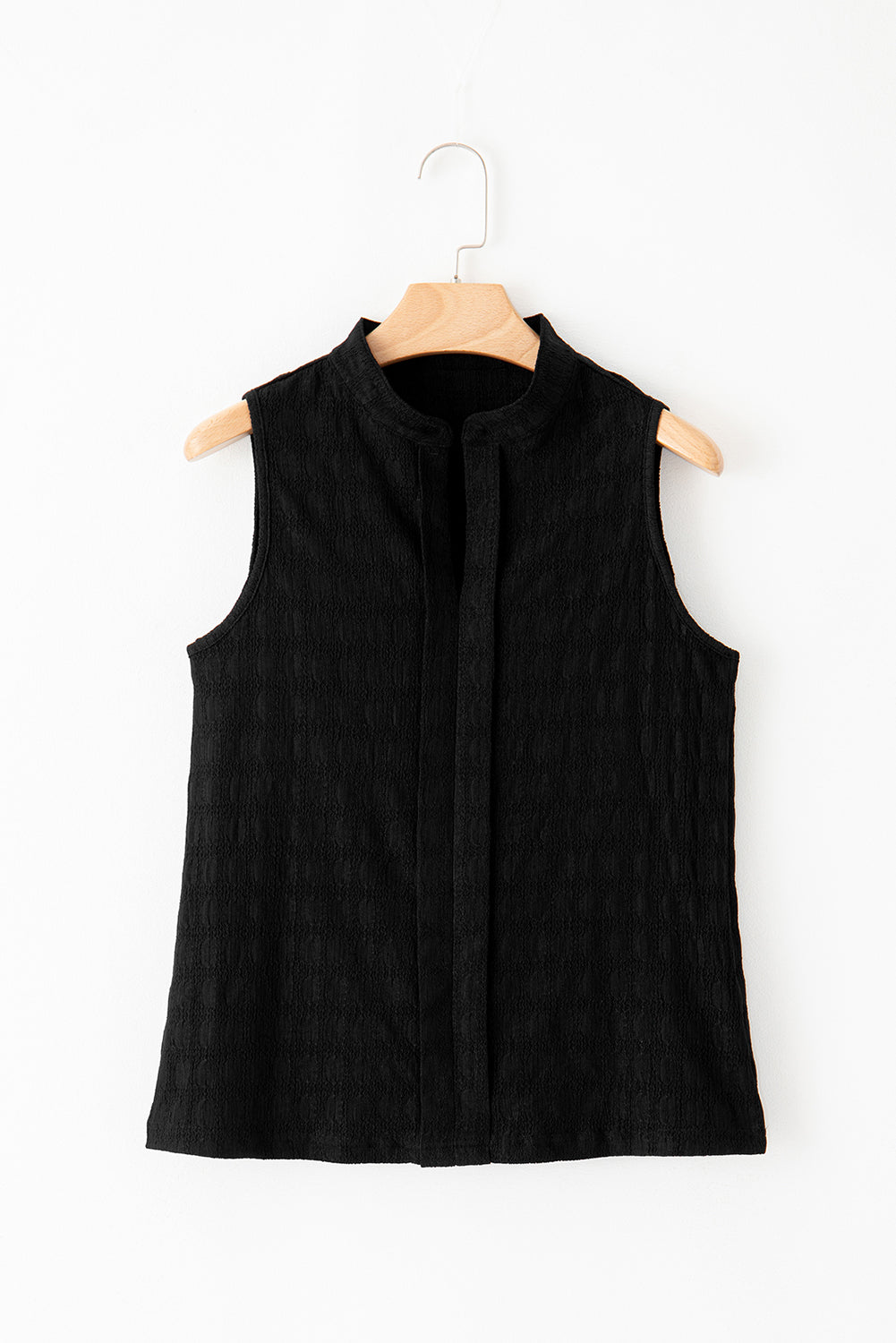 Lattice Textured Split Neck Tank Top | Black