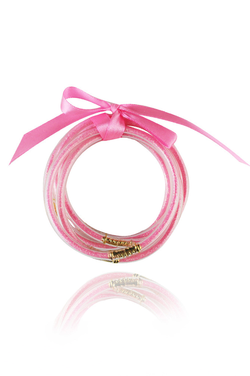 5Pcs Glitter Jelly Bow Knot Ribbon Bracelet Set | Pink